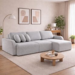 Sofá Cama Retrátil Bellagio 3,00 m Linho Cinza 19 - CONFORT LAR ESTOFADOS