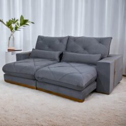 Sofá Retrátil e Reclinável Luanda/Isabella/Barcelona 2,50 m Veludo Cinza Grafite – TREVO ESTOFADOS