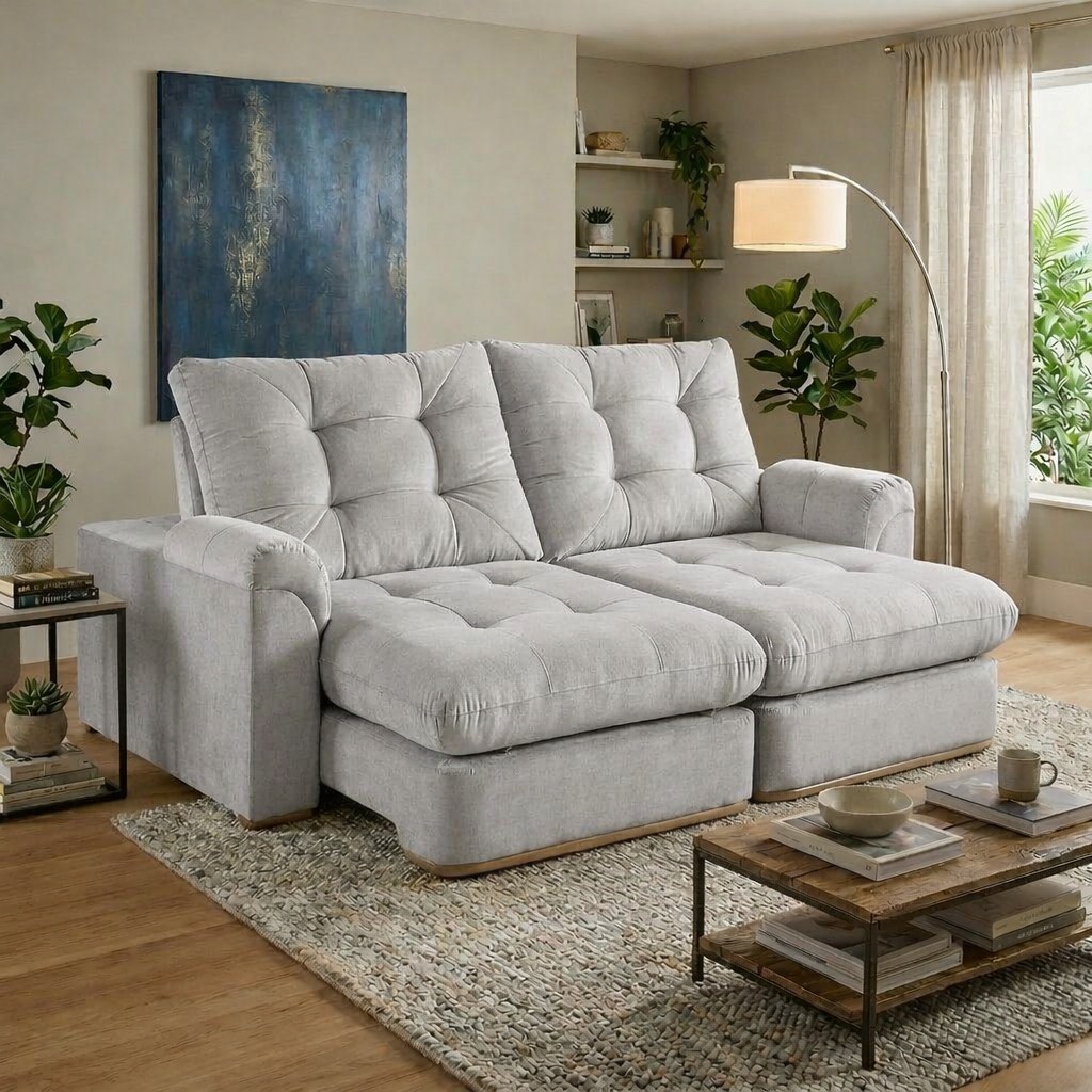 Sofá Retrátil e Reclinável Aquiles/Maya 2,40 m Linho Cinza Prata 2005 - D'VITRINE