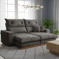 Sofá Retrátil e Reclinável Gran Bello Light 2,30 m Veludo Cinza - QUINE ESTOFADOS