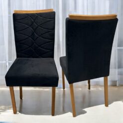 Kit 2 Cadeiras Safira Veludo Preto - WM DECOR