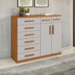 Cômoda 8 Gavetas com Sapateira Dupla Toronto Amêndoa Clean/Off White - LOPAS