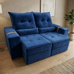 Sofá Retrátil e Reclinável Júnior 1,80 m Veludo Azul 07 - IMPERIAL DECOR