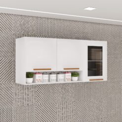 Armário Aéreo 3 portas Vidro Fumê New Valência Branco/Cinamomo - SALLÊTO