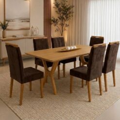 Mesa Essência 180 (S/Vidro) Cinamomo com 6 Cadeiras Las Vegas Veludo Marrom 17 – JCM MOVELARIA + OURO DECOR