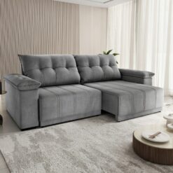 Sofá Retrátil e Reclinável Del/Delta 2,00 m Veludo Cinza Grafite - VIERO