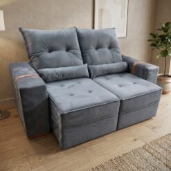 Sofá Retrátil e Reclinável Júnior 1,80 m Veludo Cinza Grafite 08 - IMPERIAL DECOR