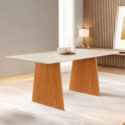 Mesa Londres 120 (Tampo Londres c/vidro) Cinamomo/Off White – CEL MÓVEIS
