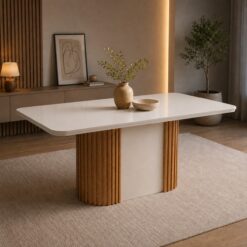 Mesa Pilar 180 Canto Copo (C/Vidro) Off White/Off White/Naturale – RUFATO
