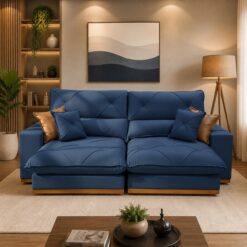 Sofá Retrátil e Reclinável Grambelo/Gran Bello 2,30 m Veludo Azul 07 – D SALA DECOR ESTOFADOS