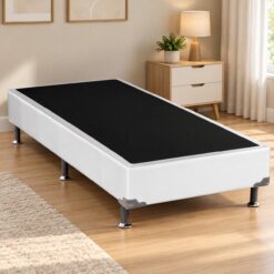 Base Box Solteiro Simples Corino Branco - ALTO NÍVEL CAMAS E COLCHÕES