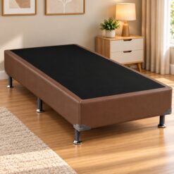 Base Box Solteiro Simples Corino Marrom - ALTO NÍVEL CAMAS E COLCHÕES