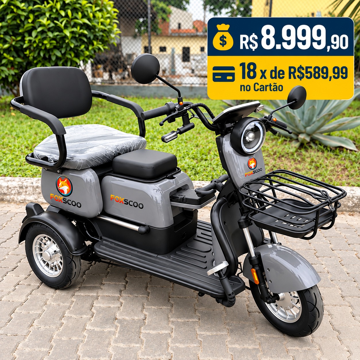 Triciclo Elétrico Foxscoo Cinza – KONECT MOTOS ELÉTRICAS