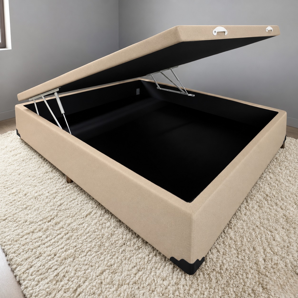 Base Box Casal Baú Corino Bege - ALTO NÍVEL CAMAS E COLCHÕES
